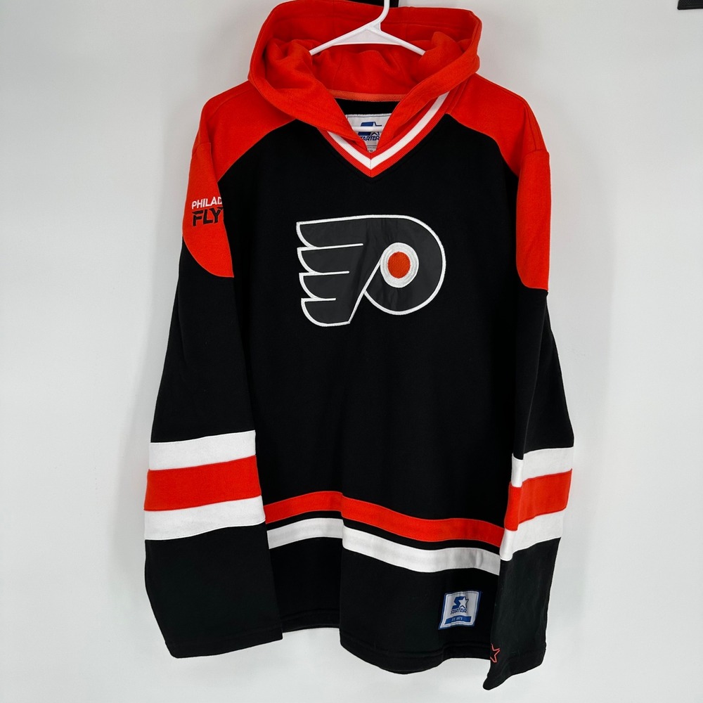 Starter Philadelphia Flyers NHL Hoodie Jersey Black Red Mens Large Embroidered